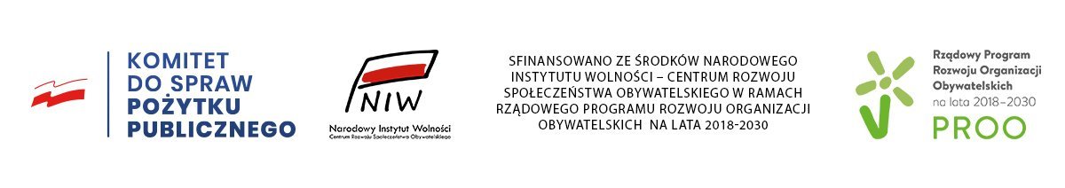Logotypy: Komitet do spraw Pożytku Publicznego, Narodowy Instytut Wolności, Rządowy Program Rozwoju Organizacji Obywatelskich PROO